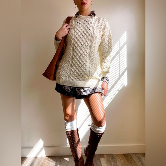 Irish Handknit Chunky Wool Fisherman Sweater Size XL Fisherman Aesthetic - Picture 3 of 9